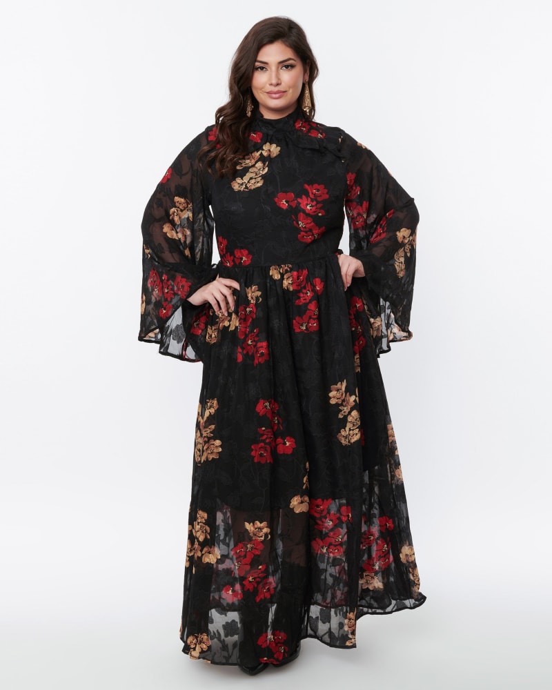 Red and gold maxi dress sale